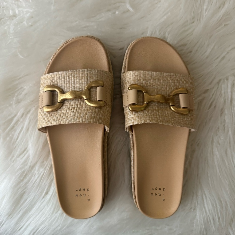 Women's Agnes Platform Slide Sandals - A New Day Beige 7